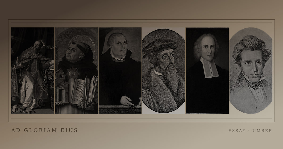 A gallery of historical theologians and philosophers printed in a coloured archival ink wash