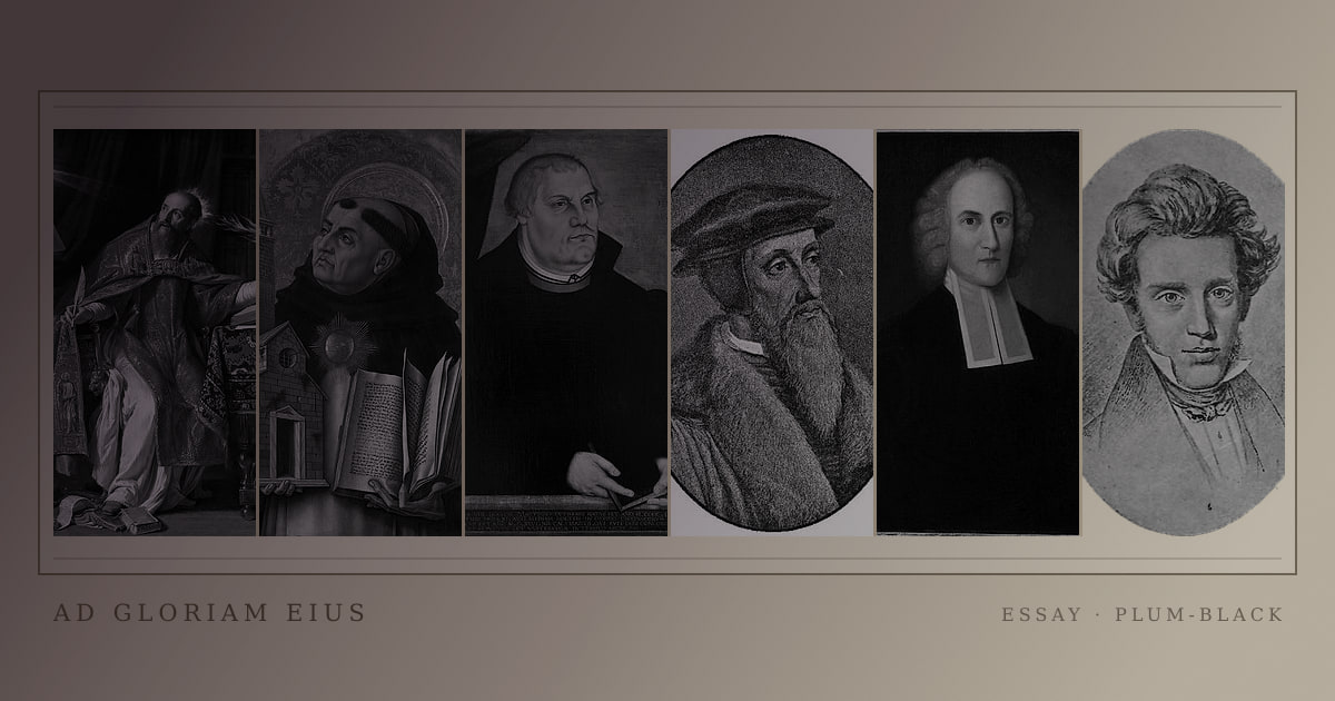 A gallery of historical theologians and philosophers printed in a coloured archival ink wash